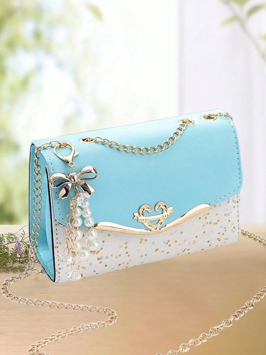 Womens Fashion Cute Pattern Shoulder Bags Romantic Heart Decorate Chain Strap Crossbody Bags For Valentine's Day Gift For Her - 藍色 - 查看 1