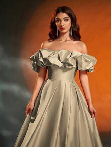 Anymoon Women's Evening Dress With Pleated Bust Detail And High A-Line Skirt, Suitable For Formal Occasions - Champagne - View 6