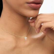 RINTOLER 1 chiếc vòng cổ mặt thánh giá bằng đá pha lê mạ vàng thiết kế tối giản, phụ kiện trang sức choker đa năng - Bạc - Xem 9