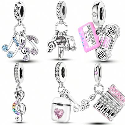 1 Pieza Colgante de color plata tipo enchufe, radio, acordeón con el texto "Disfruta de la música" apto para pulseras tipo serpiente originales, collares, cuentas, para manualidades de joyería, regalo para amantes de la música, festivales y fiestas de mujeres