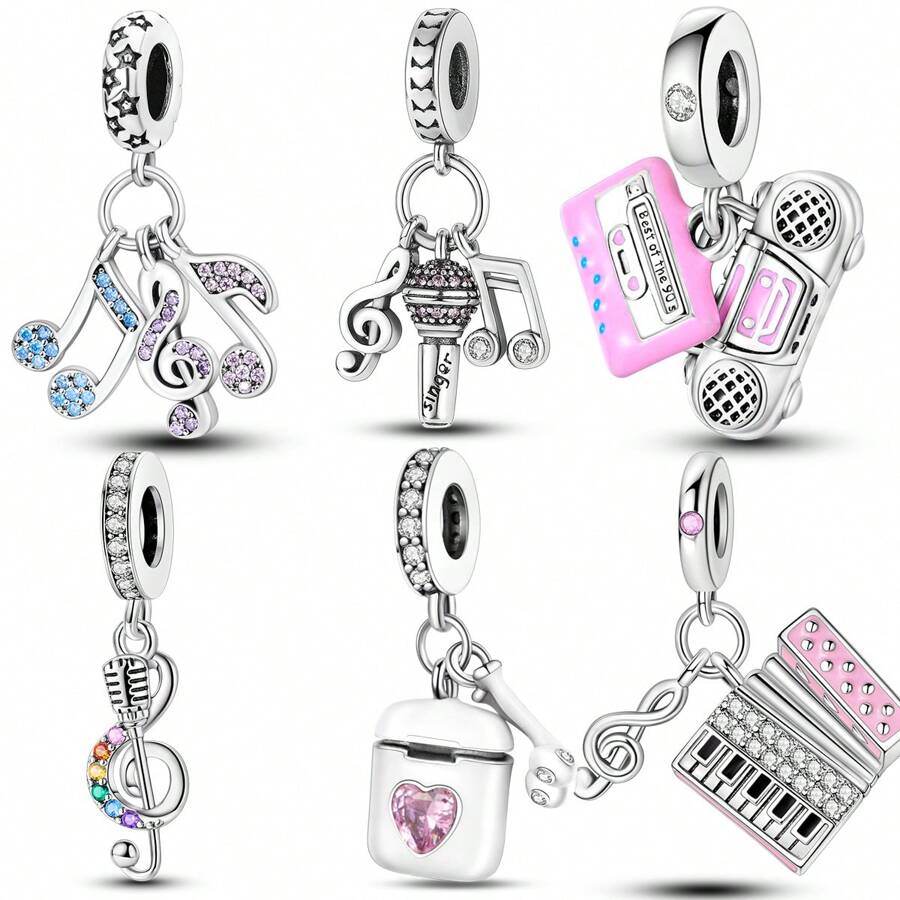 1Pc Silver Color Enjoy Muisc Singer Headphones Radio Pendant Charm Fit Original Snake Bracelet Necklace Beads For Diy Jewelry Making Women Party Gift - Silver - View 1
