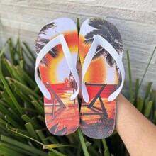 Kit 2 Pairs Men's Flip Flops Sandals Comfortable Non-Slip Thick Strap Adult Printed - Trắng/Trắng bãi biển - Xem 5