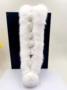 1pc Other Natural Casual Rabbit Fur Scarf, Thick And Warm Unisex For Autumn & Winter - Multicolor - View 12