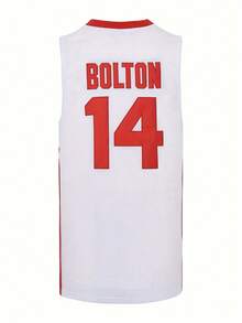 Boyfriend Style Men's Basketball Tank Top, Letter & Number 14 Embroidery Sports Top, Breathable Sports Uniform For Training And Competition - 白色 - 查看 2