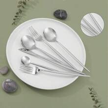 Juego De Cubiertos De 24 Cuchillos, Cucharas Y Tenedores - Plateado - Ver 8