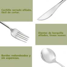 Juego De Cubiertos De 24 Cuchillos, Cucharas Y Tenedores - Plateado - Ver 7