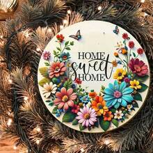 Biển treo bằng gỗ "Home Sweet Home" - Trang trí vòng hoa tròn mộc mạc với hoa cúc nhiều màu, in UV, chủ đề mùa thu, không cần điện, dùng để trang trí cửa ra vào và cửa sổ, bao gồm dây thừng, phù hợp với mọi lễ hội - Nhiều màu - Xem 2