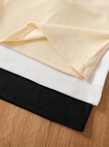 Young Girl 3pcs/Set Infant Solid Color Half Buttoned Grid Pattern Tank Top - Multicolor - View 3