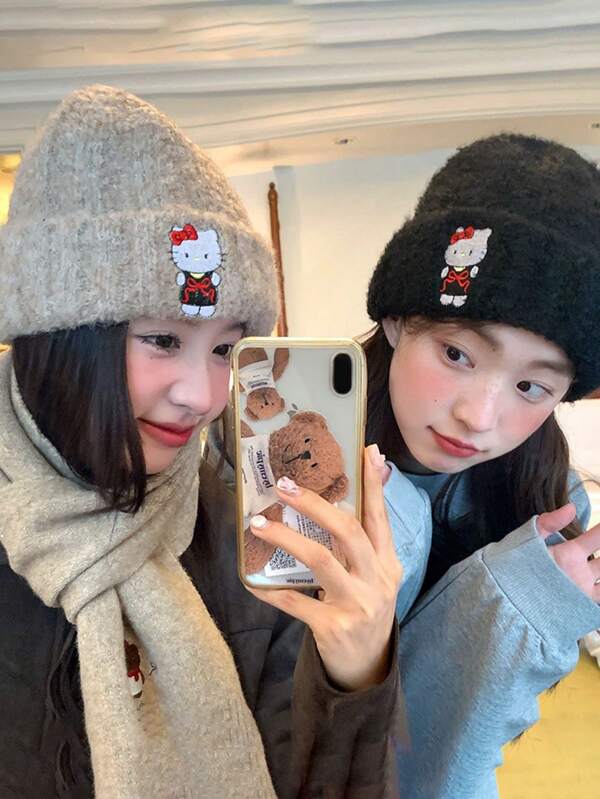 Sanrio 1 peça Sanrio Character Series Hello Kitty Chapéu de malha, estilo Y2K fofo, inverno, quente, grosso, protetor de orelha, acessórios de fotos da moda