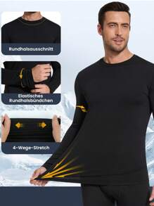 2PCS/SET Men's Warm Underwear Top Long Sleeve Warm Lightweight Backing Round Neck Solid Color Shirts