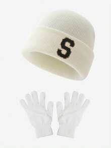 Bộ 2 mũ len 26 chữ Unisex và găng tay len ấm áp, mũ len đa năng cá nhân hóa cho trang phục hàng ngày mùa thu/đông, sử dụng ngoài trời, thích hợp làm quà tặng - trắng - Xem 10
