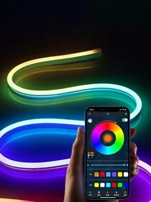 1 个霓虹灯 LED 灯带，适用于家庭影院的柔性 LED 灯，蓝牙应用控制，音乐同步，USB 供电，无线，节日派对装饰氛围灯，圣诞节，电子竞技桌，USB 电视背光，无需电池，无需激光，适用于桌面背景和家庭使用 - RGB - 查看 2