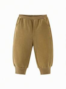 mini bala 男童女童新款裤子2024秋季弹力宽松长裤 - 橄欖綠 - 查看 4