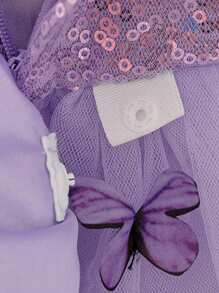 Baby Girls Ruffle Short Sleeve 3D Butterfly Mesh Cute Birthday Princess Dress, Suitable For Parties And Celebrations, Does Not Include Headband - Mauve Purple - View 9