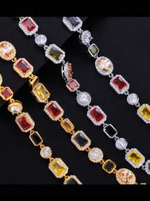 1 件鲜艳多色方晶锆石不对称宝石链项链，适合女士、日常、派对、订婚珠宝配饰、理想礼物 - multi shape - 查看 8