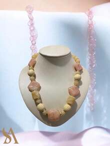 SHORT RESIN NECKLACE IN LIGHT BEIGE AND LIGHT PINK SHADES - 淺粉色 - 查看 3
