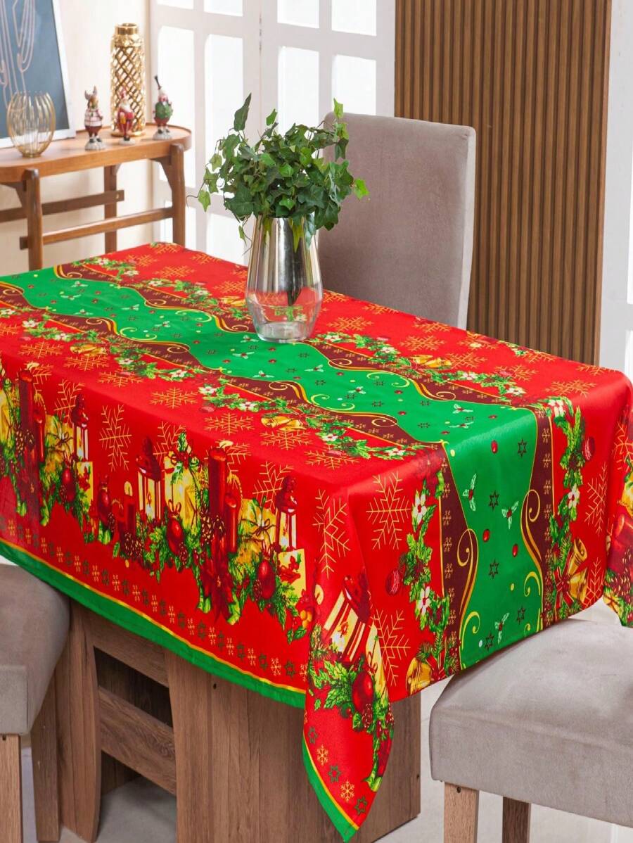 Christmas Tablecloth 2.50 X 1.40 Oxford Fabric With Christmas Print - Table For 8 People - nến giáng sinh - Xem 1