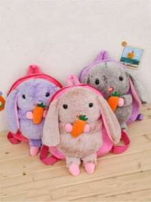 1 件可爱幼儿园书包女童手提斜挎背包儿童卡通草莓熊毛绒背包，毛绒材质，可爱卡通造型，可调节肩带，适合男孩女孩日常上学，可装书本和零食，送儿童生日礼物背包，书包，儿童书包，儿童背包，幼儿背包，迷你背包，小背包，书包学校 - 彩色 - 查看 2