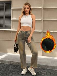 Pantaloni in denim casual ed elasticizzati con fodera termica, adatti per tutte le stagioni