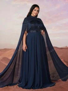 YISIKADO Plus Size Elegant Luxury Sequin Tassel Decor Ultra Long Sleeve Formal Banquet Evening Dress