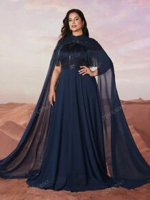 YISIKADO Plus Size Elegant Luxury Sequin Tassel Decor Ultra Long Sleeve Formal Banquet Evening Dress
