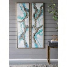 Set Of 2 Elongated Modern Abstract Oil Painting,, Rectangle Framed Wall Art, 20" X 71"