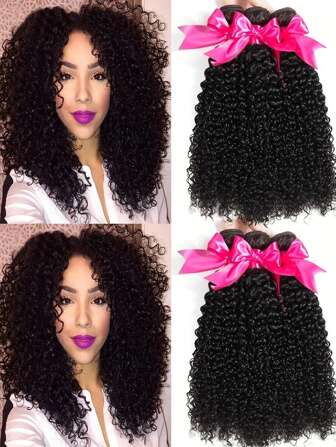 10A lockigt människohår 3 buntar Kinky lockigt Obearbetat brasilianska lockigt hårbuntar Mjukt Remy-hår Real Naturlig Färg Människohårförlängningar för kvinnor
