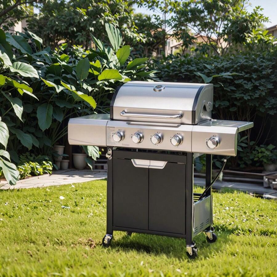 Propane Grill 4 Burner Barbecue Grill Stainless Steel Gas Grill With