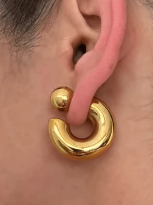 2 件时尚波西米亚巴洛克风格中号 C 形防过敏耳钉，适合女士礼物/日常佩戴 - 金黃色 - 查看 3