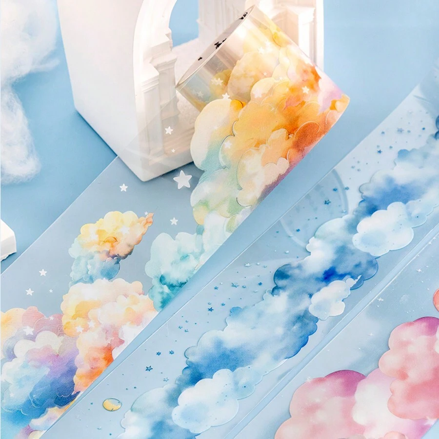 1 Roll 78.74inch(200cm) Various Cloud Themes Stickers On Roll Cutting Decor Hand Account Aesthetic Scrapbooking Personalized DIY Journaling Calendar Collage Diary Material Back To School - 1 Volume - View 1