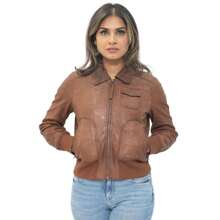 Womens Leather MA-1 Varsity Jacket-Ann Arbor - 譚 - 查看 7
