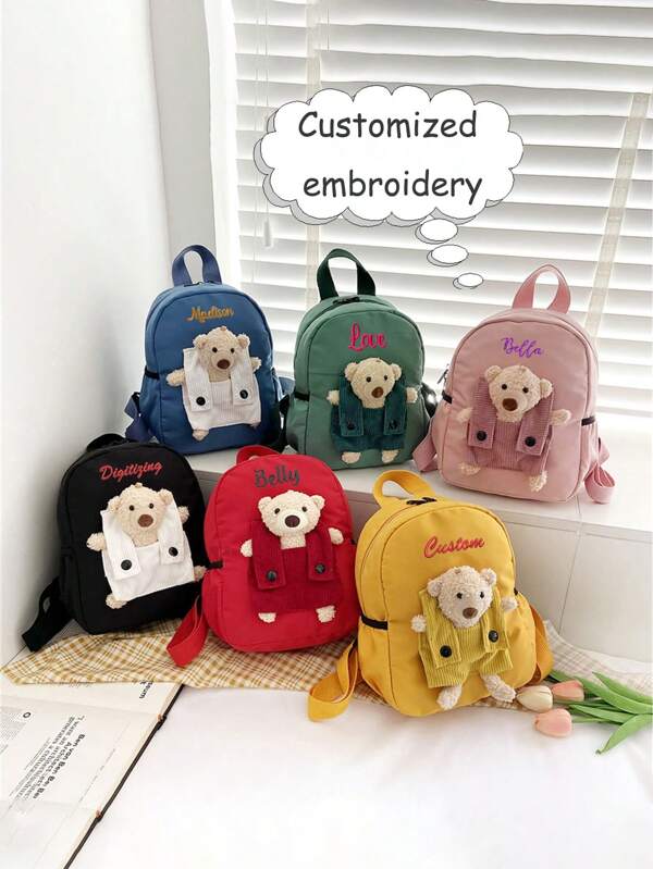 1pc Can Customize Personalized Embroidery Name Backpack, Fashionable And Versatile Bear Doll Backpack, Personalized Cute Shoulder Bag, Multi-Functional Foldable Large Capacity Storage Bag, Suitable For Work, Shopping, Outing, Picnic, Vacation, Beach Play, As A Gift For Family, Friends, Sisters, Brothers, And Girlfriends.