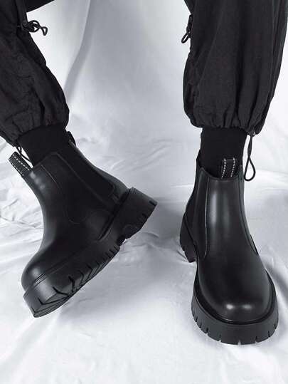 Men's Round Toe British Style Boots, Flat Mid-Calf Boots Suitable For Outdoor, Motorcycle, Hiking, Runs Small By 1 Size