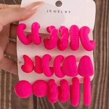 2-18pcs New Arrival Oversized Rose Red Teardrop C-Type Acrylic Resin Earrings Set, European & American Style - CCB - View 4