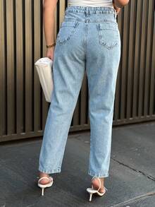 Women's Ripped Jeans Wide Leg High Waist Trousers 190 LIGHT BLUE - 藍色膝蓋190 - 查看 2