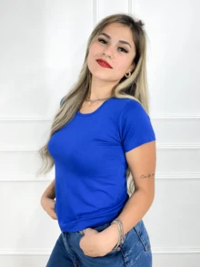 Women's T-Shirt Blouse Round Neck Short Sleeve - Xanh đậm - Xem 3
