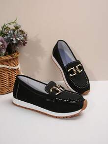 Giày lười đế bằng mềm mại, chống trượt, thoải mái, mũi tròn, size lớn, mới 2024 cho nữ mùa thu đông - màu đen - Xem 6