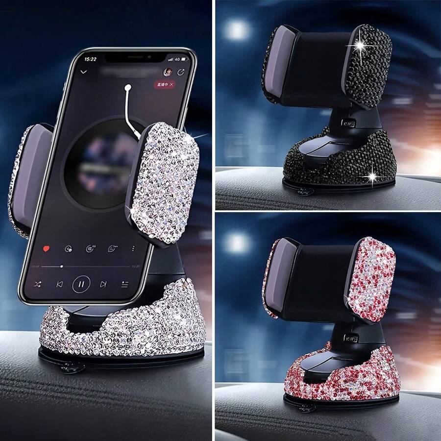 1 件装汽车出风口钻石镶嵌手机支架，水钻装饰多功能车载手机支架 - 彩色 - 查看 1