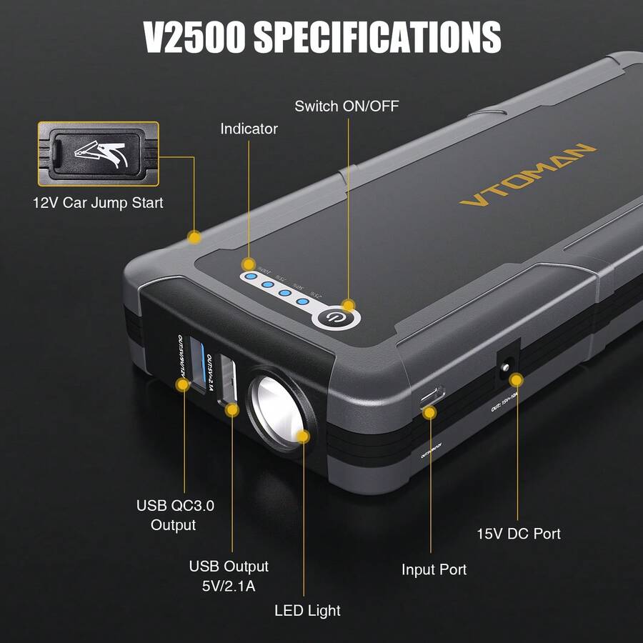 VTOMAN V2500 JUMP STARTER 2500A, Car Battery Jumper Starter Portable