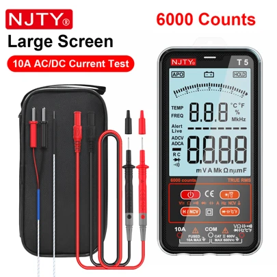 1 pieza Multímetro digital inteligente de rango automático, voltímetro, probador eléctrico que mide voltaje, corriente, capacitancia, resistencia, continuidad, ciclo de trabajo, temperatura y frecuencia