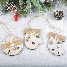 1pc Wooden Christmas Tree Ornament With Five-Pointed Star, Reindeer, Mitten And Sock Decorations, Christmas Decor