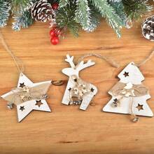 1pc Wooden Christmas Tree Ornament With Five-Pointed Star, Reindeer, Mitten And Sock Decorations, Christmas Decor