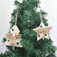 1pc Wooden Christmas Tree Ornament With Five-Pointed Star, Reindeer, Mitten And Sock Decorations, Christmas Decor