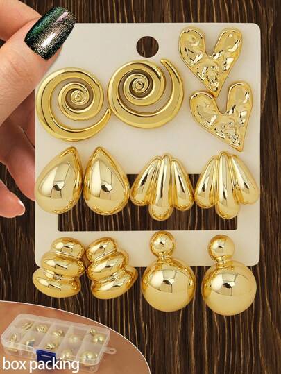 Betykuku 6 对新款欧美时尚金耳钉套装，适合女士和女孩的礼物，适合日常佩戴和场合