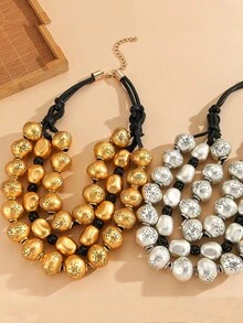1 chiếc vòng cổ đính hạt nhiều lớp cao cấp phong cách châu Âu và Mỹ cổ điển sang trọng phóng đại - vòng cổ ba hạt - Xem 2