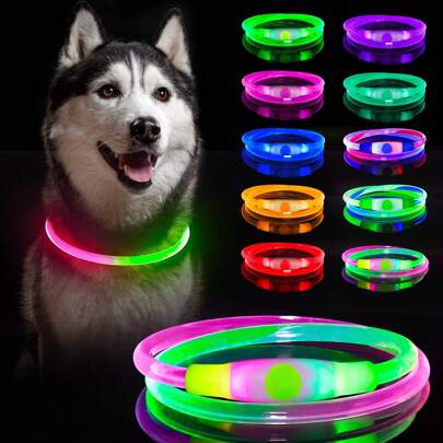 Light Up Dog Collar, Two Colors Lights Multi-Color LED Dog Collar, USB Rechargeable LED Cat Collar, Cuttable Size Dog Collar Light For Safety Warning