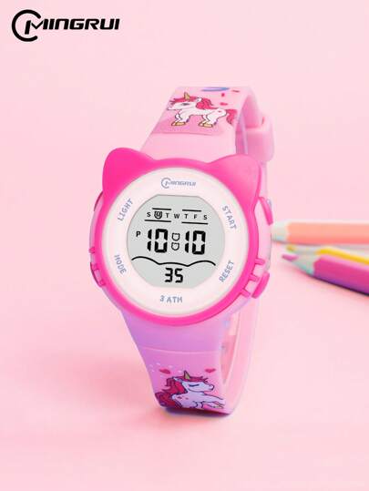 MINGRUI Saudi National Day Girls Cute Cat Cartoon Colorful Electronic Children's Watch, 30M Waterproof, Swim, Alarm, Timer, Luminous, Digital Wristwatch For Kids, School Supplies, Waterproof Watch