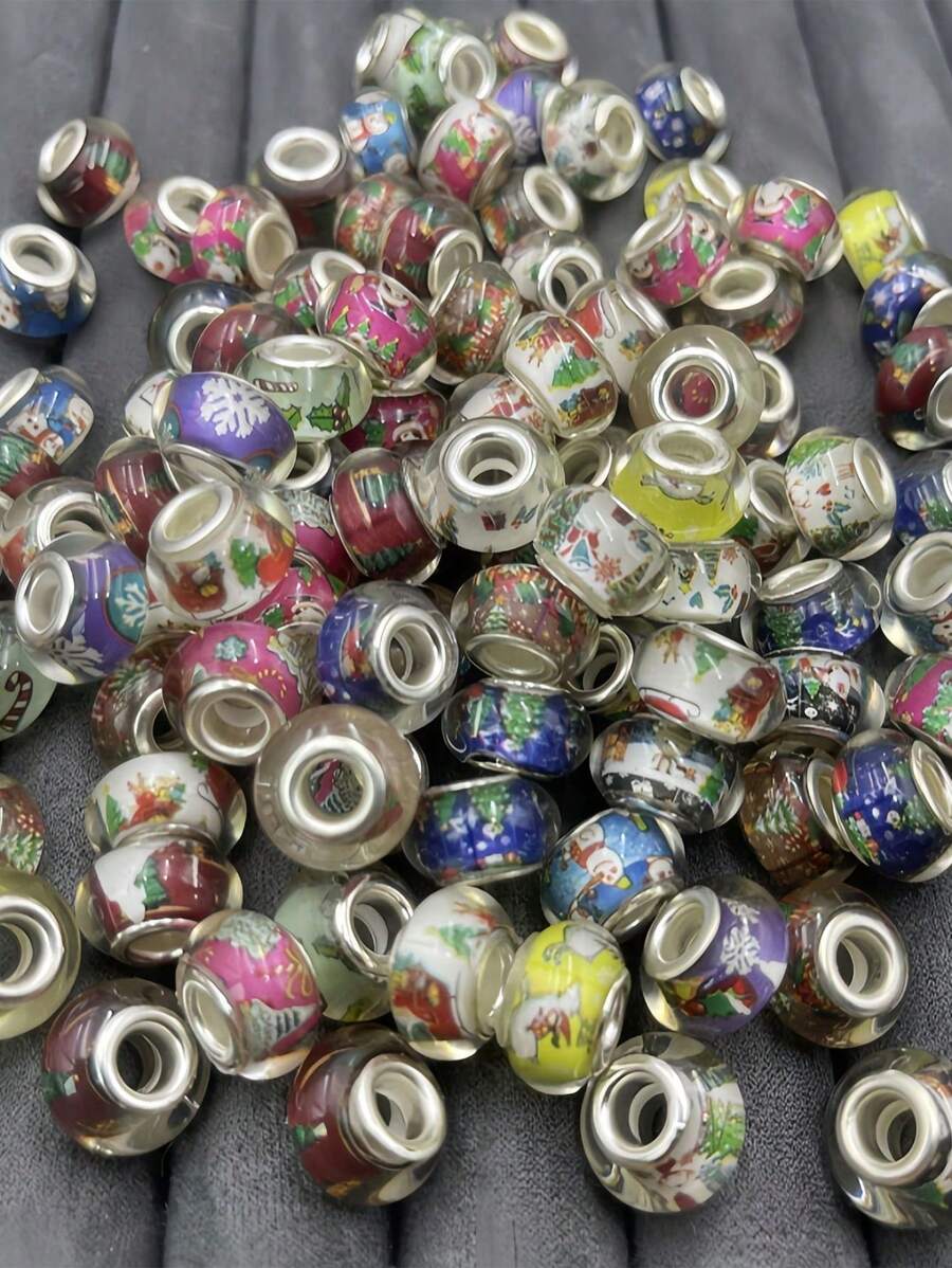 20/50 件圣诞主题树脂珠套装 - 14 毫米大孔隔珠，适用于 DIY 珠宝制作、各种节日图案、手链和项链的理想选择、工艺品用品 - 彩色 - 查看 1