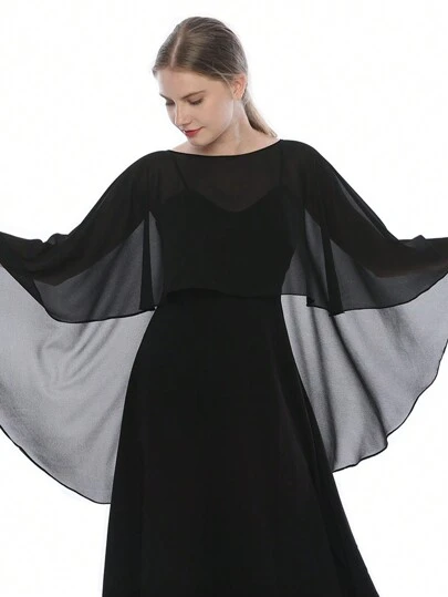 半件装女士纯色雪纺轻薄透气防紫外线披肩，柔软舒适时尚百搭，可作连衣裙披肩