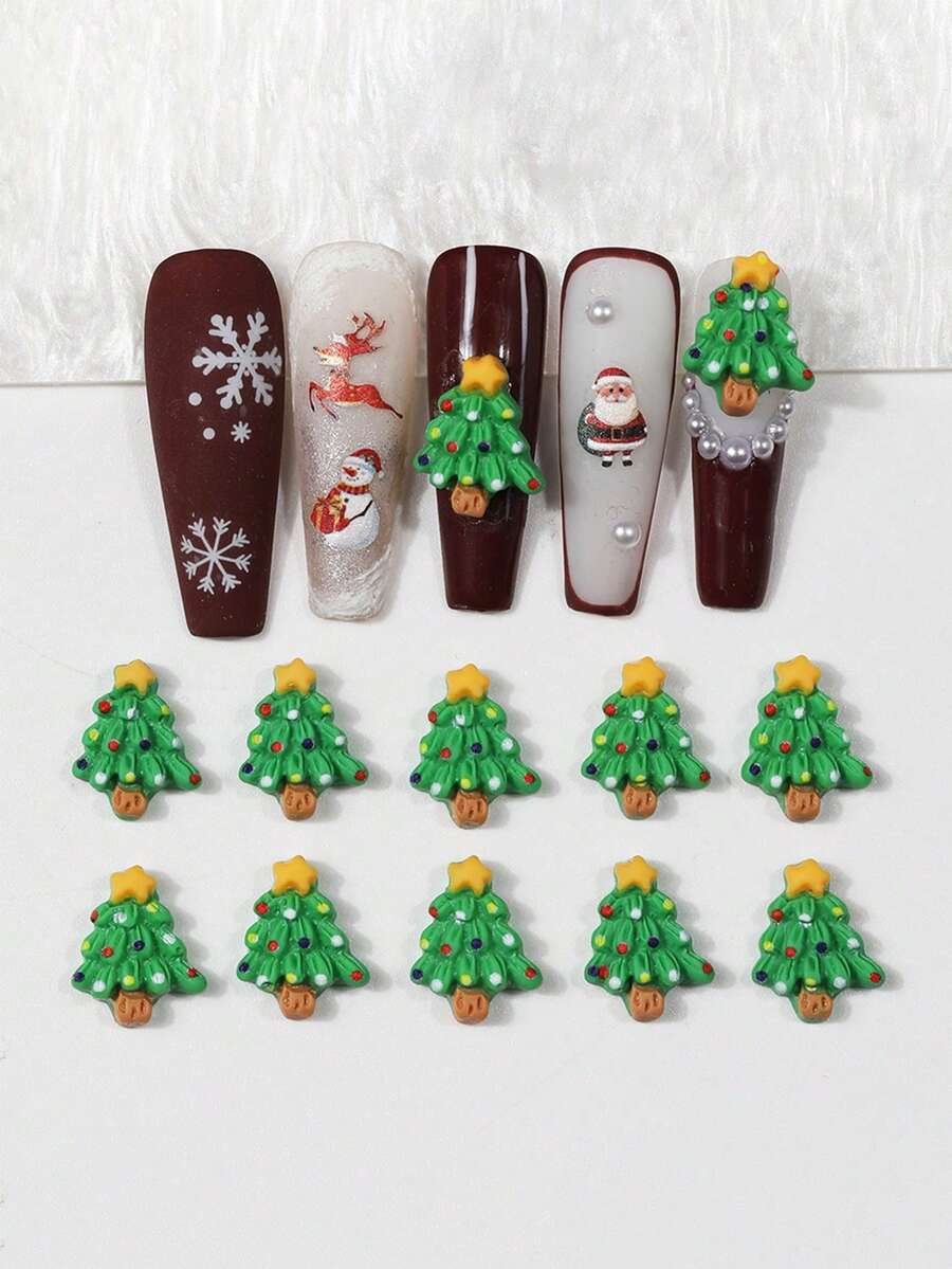 10 chiếc 3D cây thông Noel nghệ thuật làm móng tay mặt dây chuyền nhựa Giáng sinh làm đồ dùng làm móng phụ kiện làm móng hoạt hình cho phụ nữ đồ dùng làm móng trang trí móng tay - Nhiều màu - Xem 1